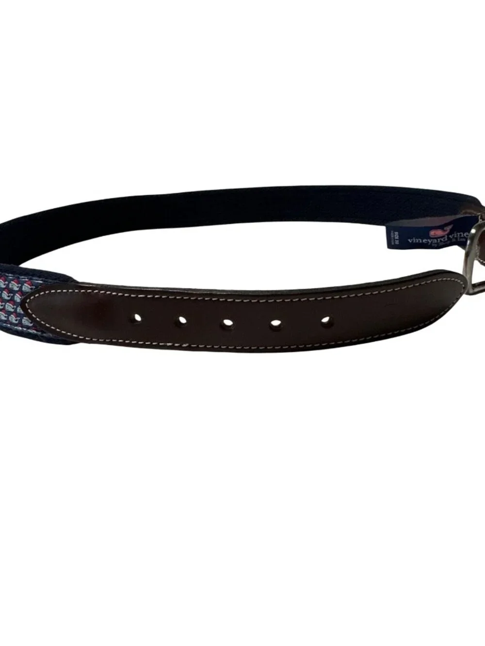 Vineyard Vines Santa Whale Belt Boys 26 Blue Canvas Brown Leather